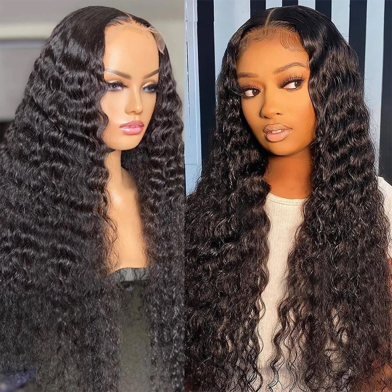 Klaiyi Deep Wave HD Transparent Lace Closure Wig Glueless Human Hair 180 Density Flash Sale
