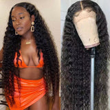 Klaiyi Deep Wave HD Transparent Lace Closure Wig Glueless Human Hair 180 Density Flash Sale