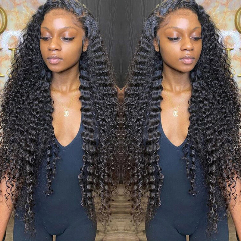 Klaiyi Deep Wave HD Transparent Lace Closure Wig Glueless Human Hair 180 Density Flash Sale