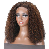 Klaiyi Flash Sale 16 Inches Mix Brown Copper Red Color Lace Closure Wig T Part Jerry Curl