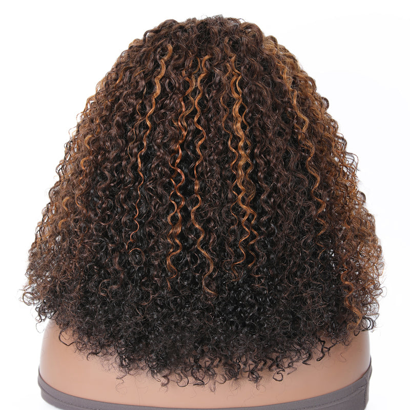 Klaiyi Flash Sale 16 Inches Mix Brown Copper Red Color Lace Closure Wig T Part Jerry Curl