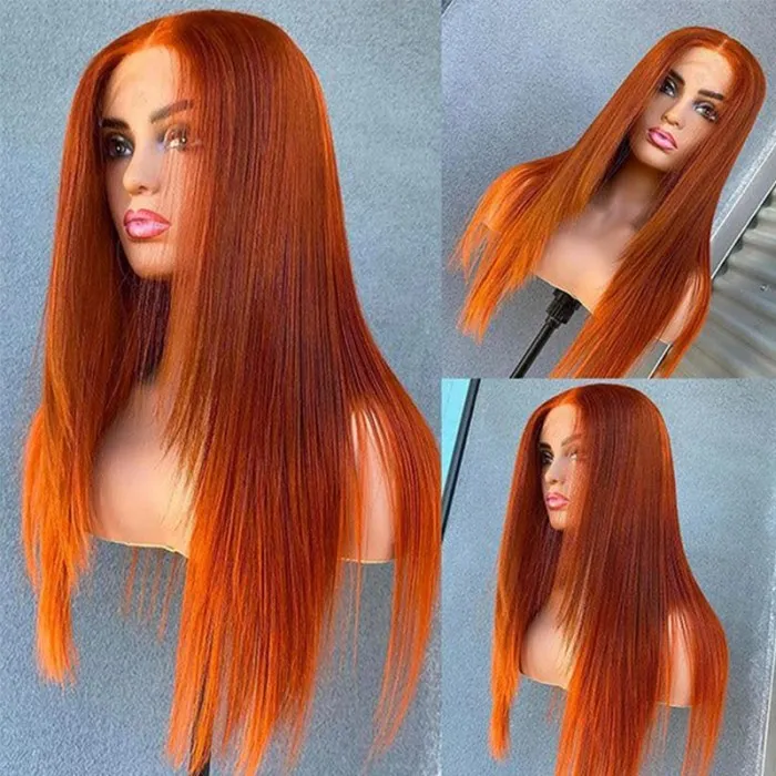 Klaiyi Layer Inner Buckle Burnt Orange Lace Front Wig 180% Density Flash Sale