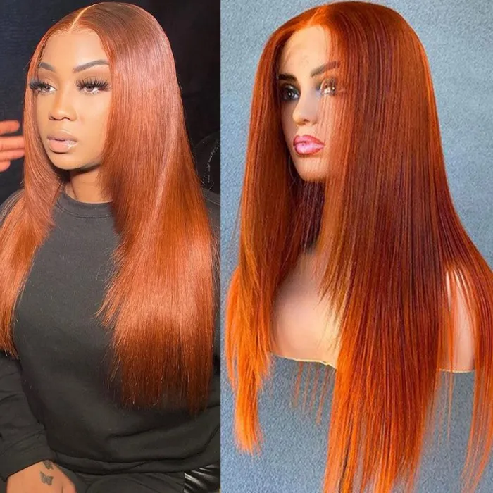 Buy 1 Get 1 Free,Code:BOGO | Klaiyi Layer Inner Buckle Burnt Orange Lace Front Wig 180% Density