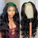 Klaiyi Green Colored Roots Lace Front Wig Pre Plucked Loose Wave with Baby Hair