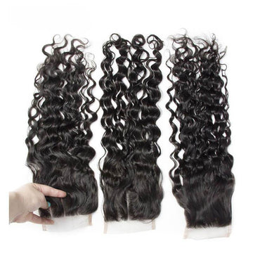 Malaysian Water Wave 3 Bundles with 4*4 Lace Closure, 100% Virgin Human Hair on Sale-Klaiyi Hair