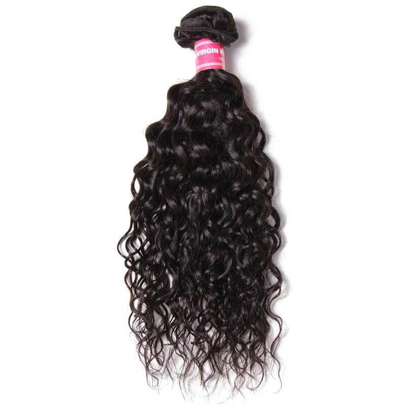 Klaiyi Hair-Virgin Peruvian Hair Water Wave 3 Bundles with 4*4 Lace Closure, No Shedding and Tangle Free