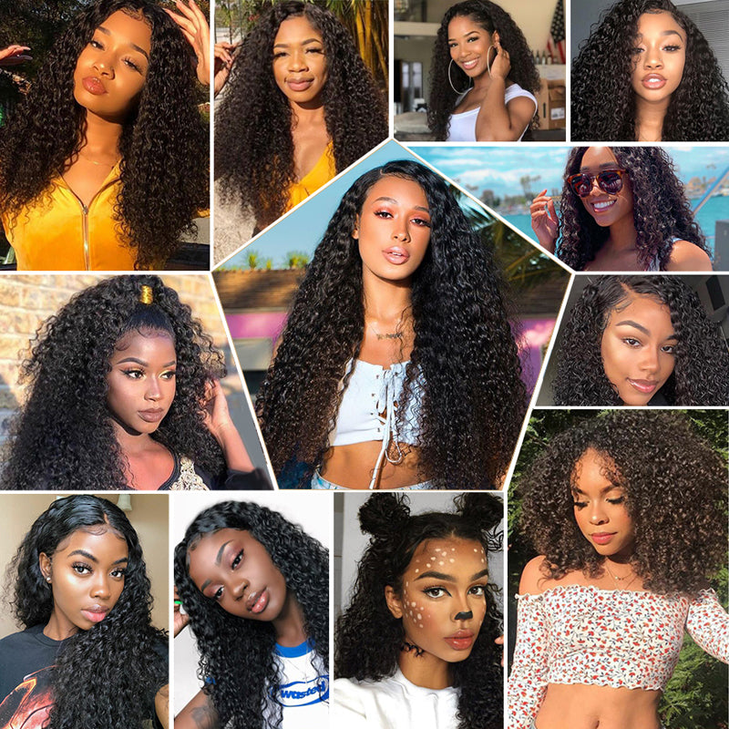 Klaiyi Hair Curly Transparent Lace Closure Wig Human Hair 13x4 Lace Frontal Wigs with Baby Hair