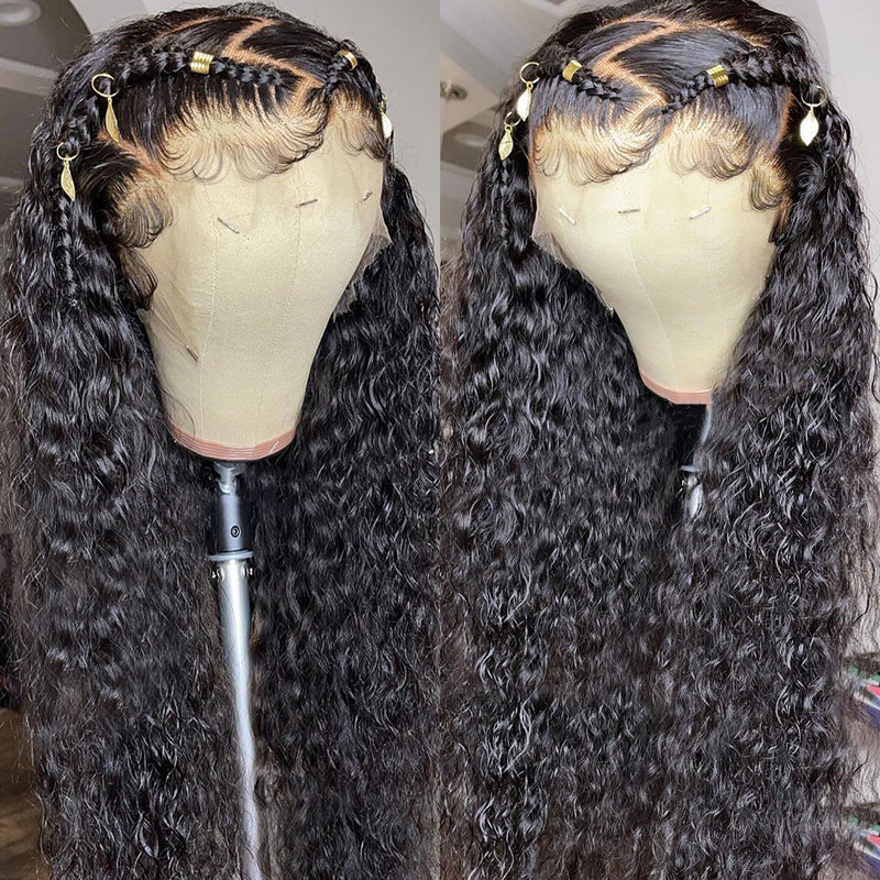 Klaiyi Hair Curly Transparent Lace Closure Wig Human Hair 13x4 Lace Frontal Wigs with Baby Hair