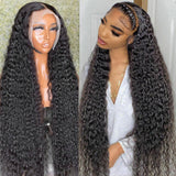 Klaiyi Hair Curly Transparent Lace Closure Wig Human Hair 13x4 Lace Frontal Wigs with Baby Hair