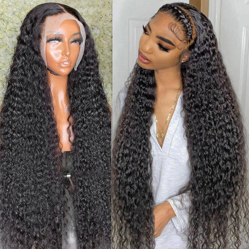 Klaiyi Hair Curly Transparent Lace Closure Wig Human Hair 13x4 Lace Frontal Wigs with Baby Hair