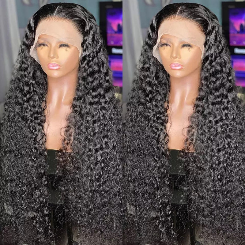 Klaiyi Hair Curly Transparent Lace Closure Wig Human Hair 13x4 Lace Frontal Wigs with Baby Hair