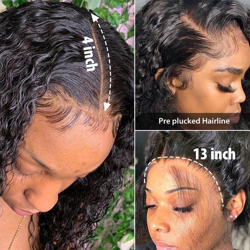 Klaiyi Hair Curly Transparent Lace Closure Wig Human Hair 13x4 Lace Frontal Wigs with Baby Hair