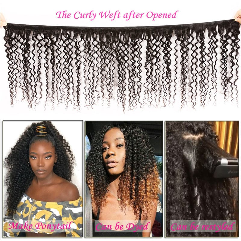 Klaiyi Hair Deep Curly Wave 3 Bundles with 4x4 Swiss Lace Closure 100% Virgin Human Hair