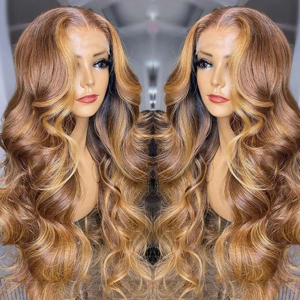 Buy 1 Get 1 Free,Code:BOGO | Klaiyi Ombre Highlight T Part Lace Wig Body Wave Wig
