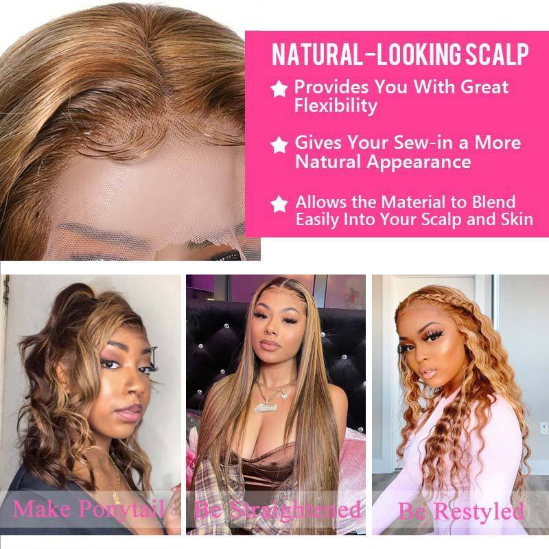 Klaiyi Honey Blonde Highlight Body Wave Human Hair Wigs 13x5 Middle Part Lace Front Wig T Part Lace Wig