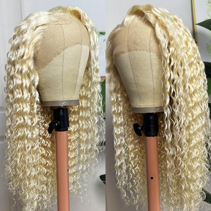 Klaiyi Honey Blonde 613 Color New Deep Wave Lace Frontal Wig Virgin Human Hair