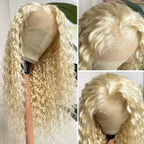 Klaiyi Honey Blonde 613 Color Water Wave Lace Frontal Wig Wet and Wavy Virgin Human Hair