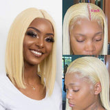 Klaiyi Honey Blonde 613 Short Bob Bone Straight Human Hair Lace Frontal Wig Flash Sale
