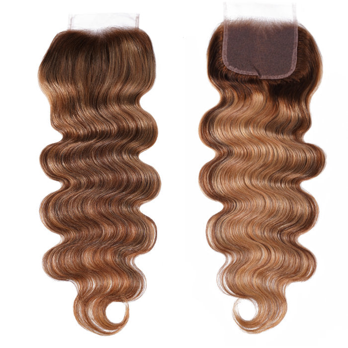 Klaiyi Honey Blonde Color 4x4 Lace Closure Free Part Ombre Highlihgt Human Hair