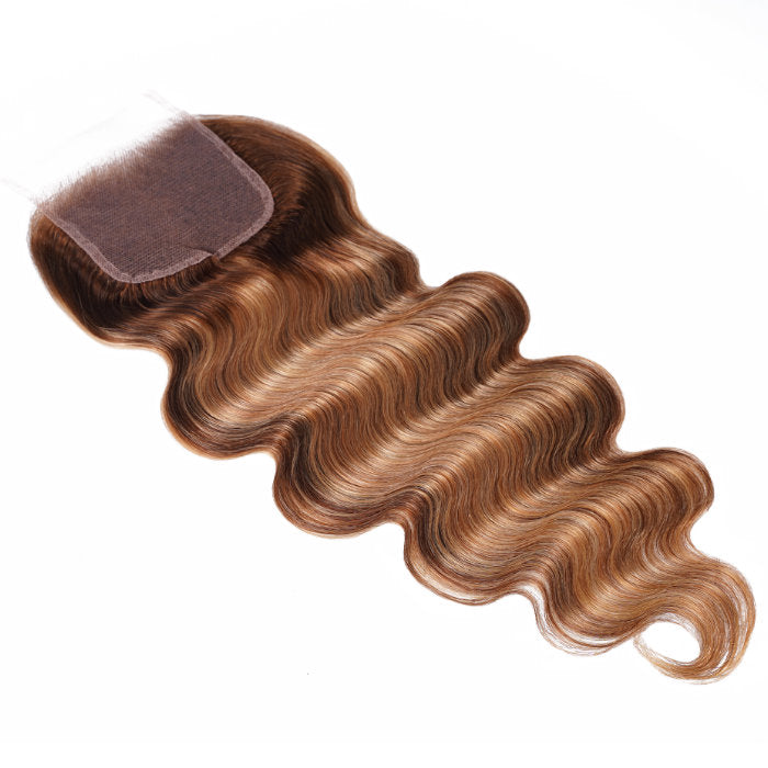 Klaiyi Honey Blonde Color 4x4 Lace Closure Free Part Ombre Highlihgt Human Hair