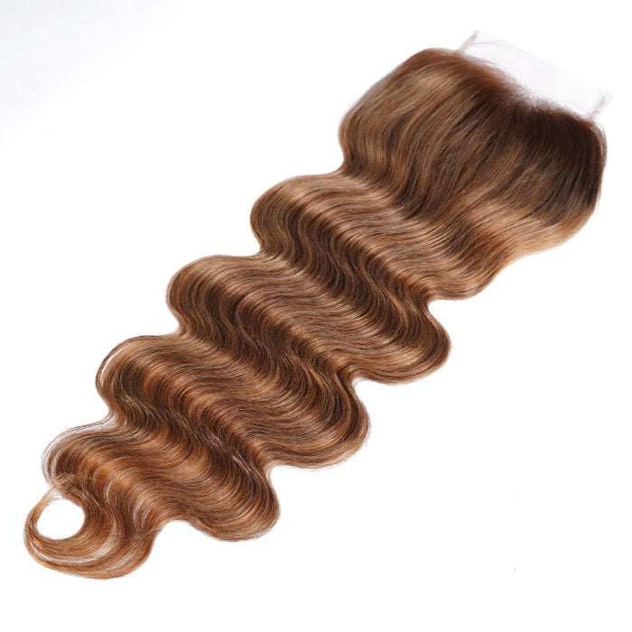 Klaiyi Honey Blonde Color 4x4 Lace Closure Free Part Ombre Highlihgt Human Hair