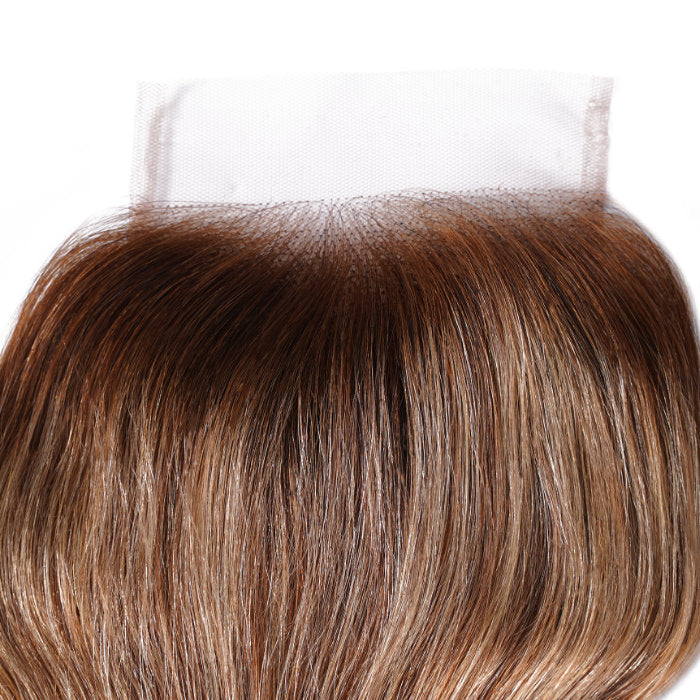 Klaiyi Honey Blonde Color 4x4 Lace Closure Free Part Ombre Highlihgt Human Hair
