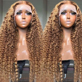 Buy 1 Get 1 60% OFF,Code:OFF60 | Klaiyi Honey Blonde Highlight Kinky Straight/Kinky Curly Lace Frontal Wig with Baby Hair