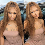 Klaiyi Honey Blonde Highlight Lace Front Wigs Ombre Color Jerry Curly Human Hair Wigs