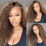 Jerry Curly Highlight Honey Blonde 180% Density Lace Front Wig Flash Sale