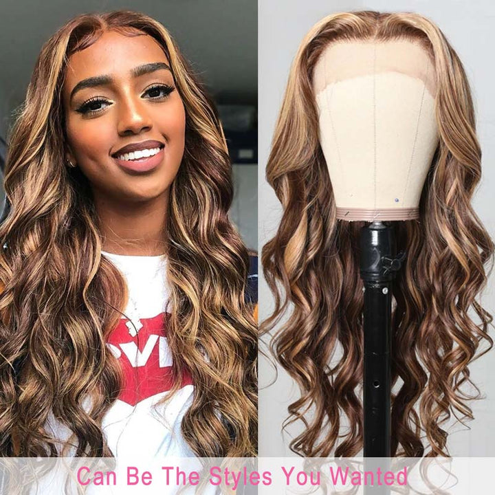 Klaiyi Honey Blonde Human Hair Wigs Ombre Highlight Human Hair Glueless Lace Front Wig Flash Sale