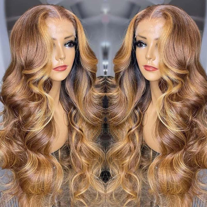 Klaiyi Honey Blonde Human Hair Wigs Ombre Highlight Human Hair Glueless Lace Front Wig Flash Sale