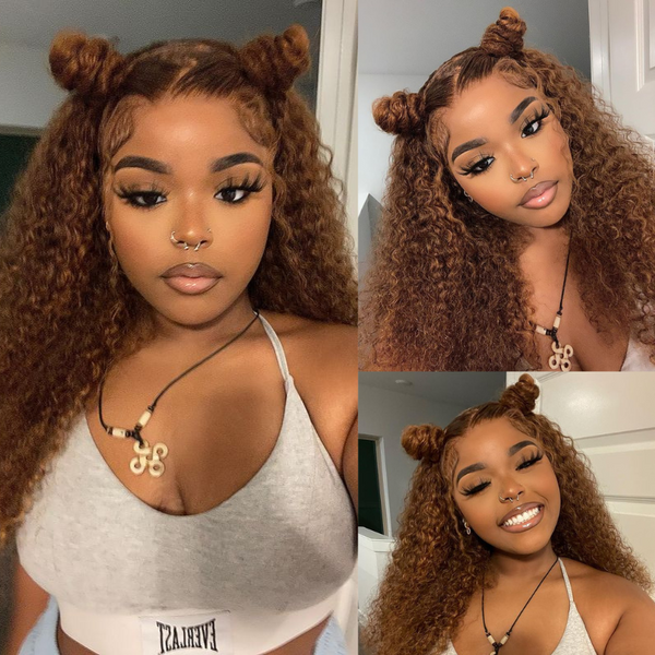 $100 OFF | Code: SAVE100 Honey Butta Brown Suga Color Jerry Curl Lace Front Wig