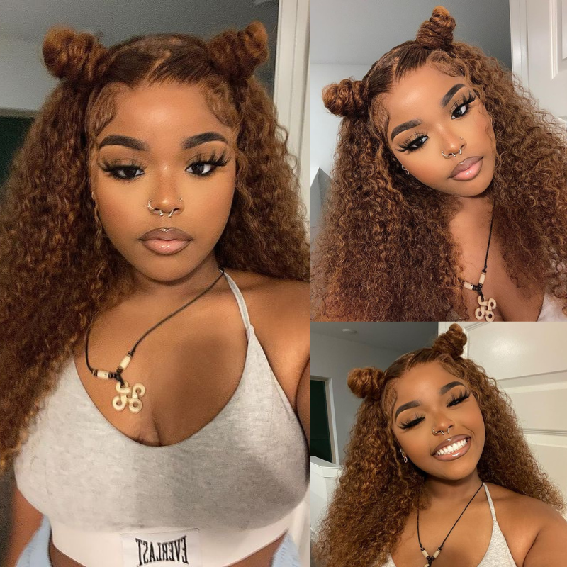 Klaiyi Honey Butta Brown Suga Color Lace Front Wig Jerry Curl Brown Golden Human Hair Mary K Recommend