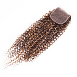 Klaiyi Jerry Curl 4x4 Lace Clousre Pre Plucked Ombre Brown Highlight Human Hair