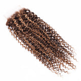 Klaiyi Jerry Curl 4x4 Lace Clousre Pre Plucked Ombre Brown Highlight Human Hair