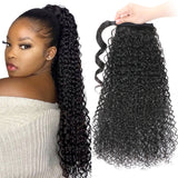 Klaiyi Jerry Curl Hair Weave Ponytail Wrap Around 5 Styles Clip in Hair Extensions Can Be Chosen