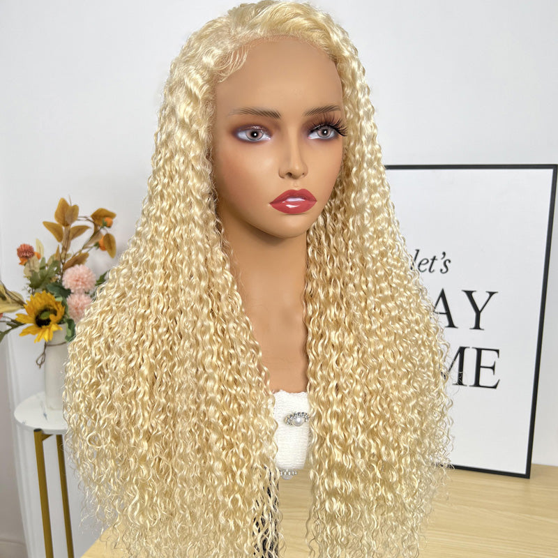 Klaiyi 180% Density Jerry Curl Honey Blonde Color 613 Lace Front Wig Pre Plucked for Women Flash Sale