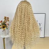 Klaiyi 180% Density Jerry Curl Honey Blonde Color 613 Lace Front Wig Pre Plucked for Women Flash Sale