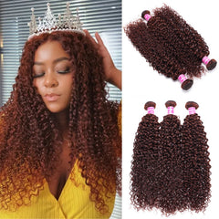 Klaiyi Jerry Curl Human Hair Weave 3or 4 Bundles Extensions Reddish Brown Color