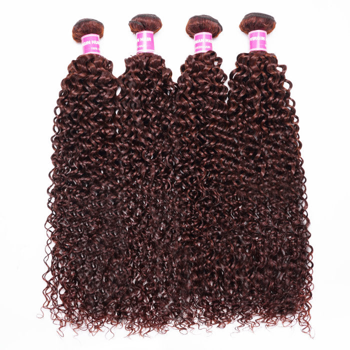 Klaiyi Jerry Curl Human Hair Weave 3or 4 Bundles Extensions Reddish Brown Color