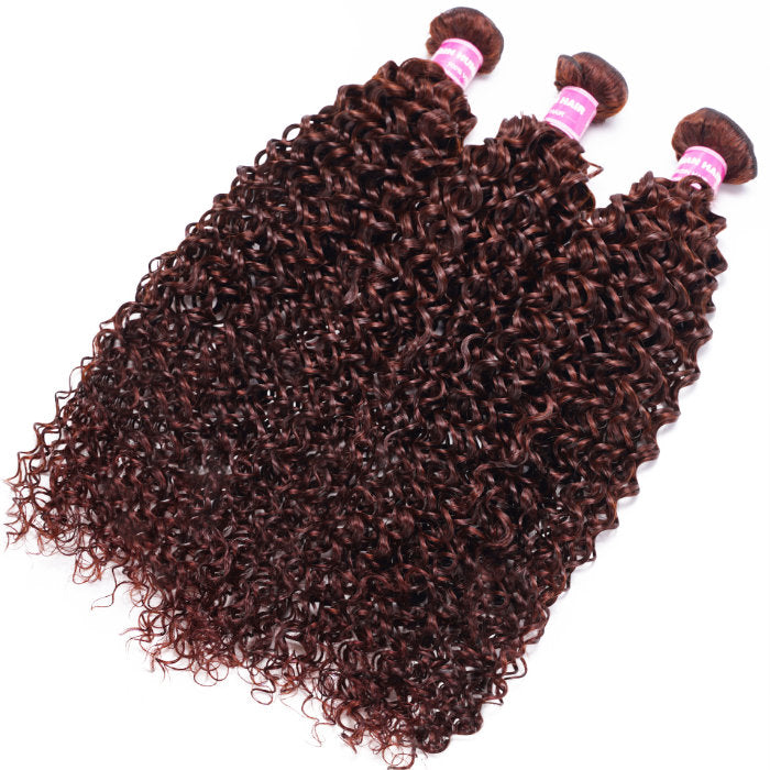 Klaiyi Jerry Curl Human Hair Weave 3or 4 Bundles Extensions Reddish Brown Color