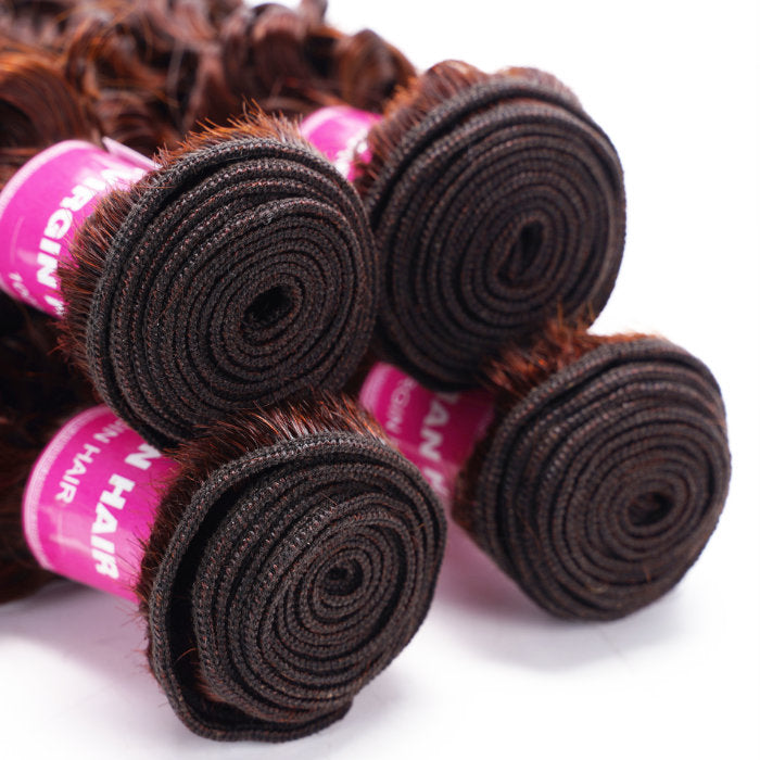 Klaiyi Jerry Curl Human Hair Weave 3or 4 Bundles Extensions Reddish Brown Color