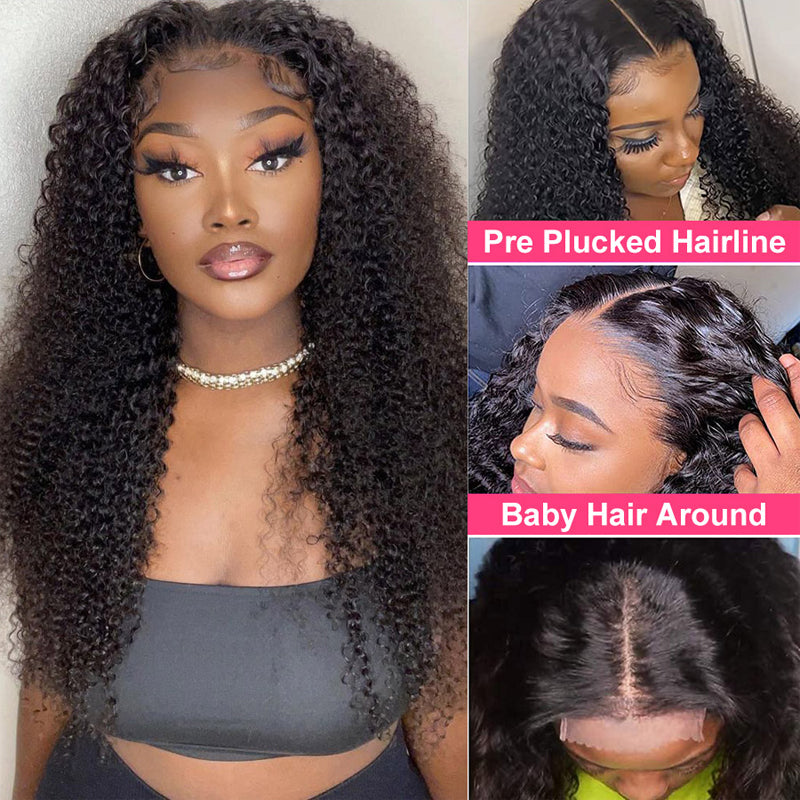 Klaiyi Kinky Curly 5x5 HD Transparent Lace Closure Glueless Wig 180% Density Flash Sale