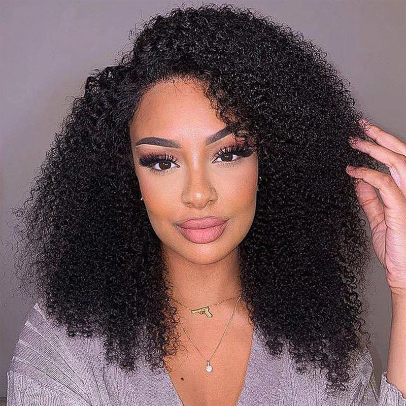 Klaiyi Kinky Curly 5x5 HD Transparent Lace Closure Glueless Wig 180% Density Flash Sale