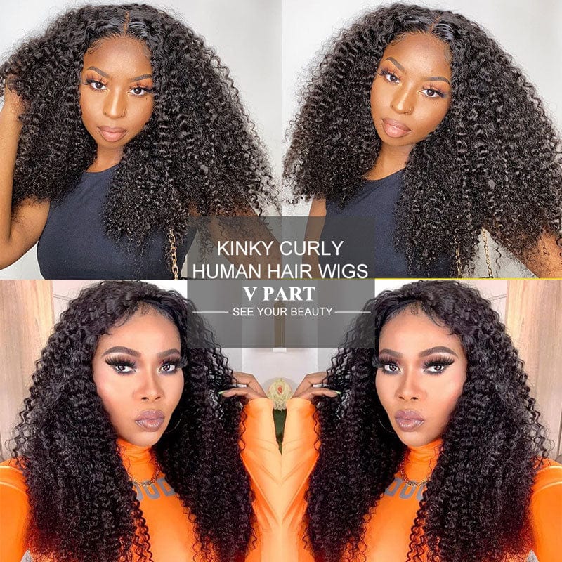 Sencond Wig Only $10 | Klaiyi 4c Kinky Curly V Part Wigs Meets Real Scalp No Leave Out Upgraded Upart Glueless Wigs Flash Sale