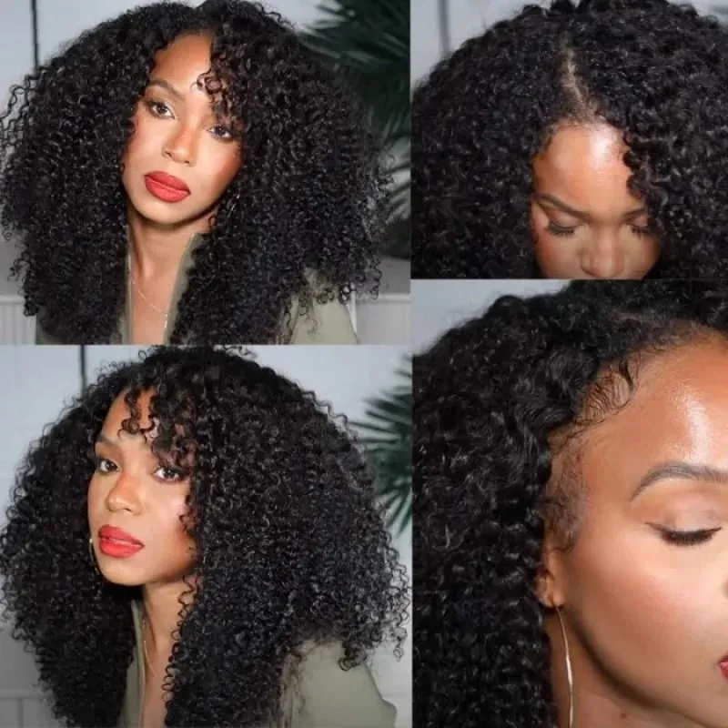 Klaiyi Kinky Curly V Part Wigs Meets Real Scalp Beginner Friendly Glueless No Lace Wigs