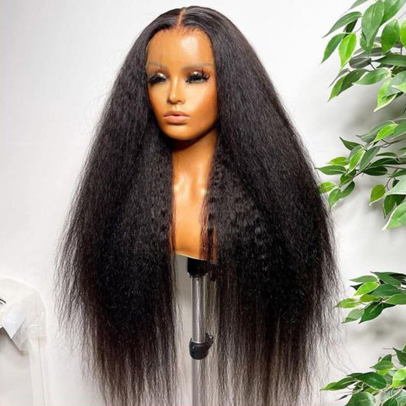 Extra 50% Off Code HALF50  | Klaiyi Natural Kinky Straight Pre-cut Lace Put On and Go Wig with kinky edge