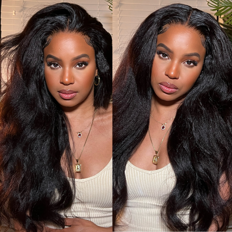 Realistic Kinky Straight Edge Hairline Lace Frontal Wigs Natural Density 60% Off Clearance