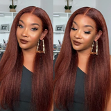 Extra 50% Off Code HALF50 |  Klaiyi Reddish Brown Hair Body Wave Or Kinky Straight T Part Lace Wigs