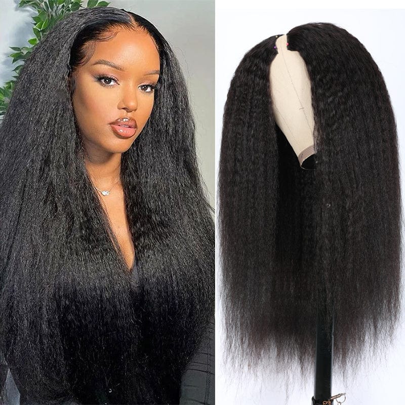 Klaiyi YTber Recommend Versatile Kinky Straight V Part Unit No Leave Out Natural Looking Yaki Straight Upgraded Upart Wigs
